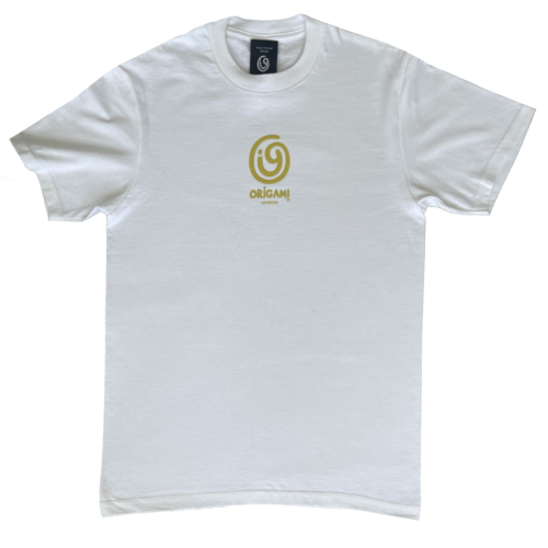 White T-shirt Decorated in Mustard Green Print (HB)